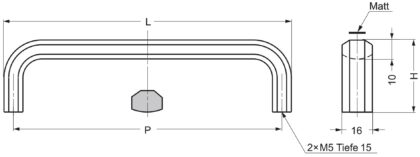 Manico in acciaio inox SUS303 di Sugatsune, XL-CU180TT (182 mm), opaco e lucido. Disegno tecnico
