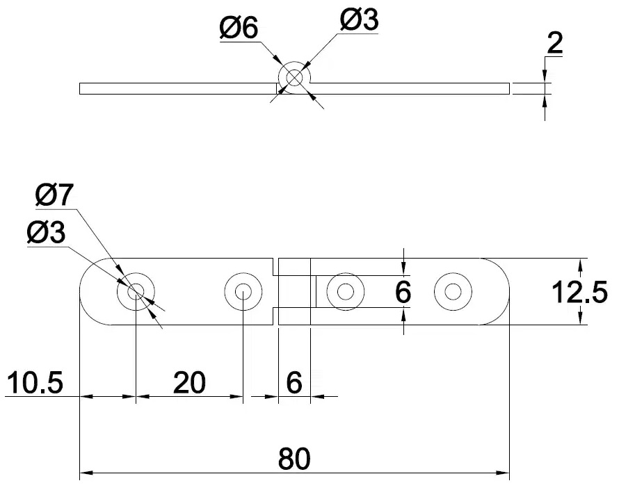 Set di 2 cerniere 80 mm (3-5/32") x 12,5 mm (1/2") in ottone per tavoli pieghevoli e mobili, ecc. Cerniera per mobili, cerniera per tavoli 15.11.215-1 di SISO Danimarca - immagine 2