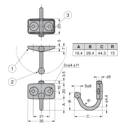 2 pz. ganci girevoli di alta qualità in acciaio inossidabile per il montaggio a parete, grandi. Adatto anche per camper e barche. Gancio in acciaio inossidabile TK-45 di Sugatsune / Lampada (Giappone) - immagine 3