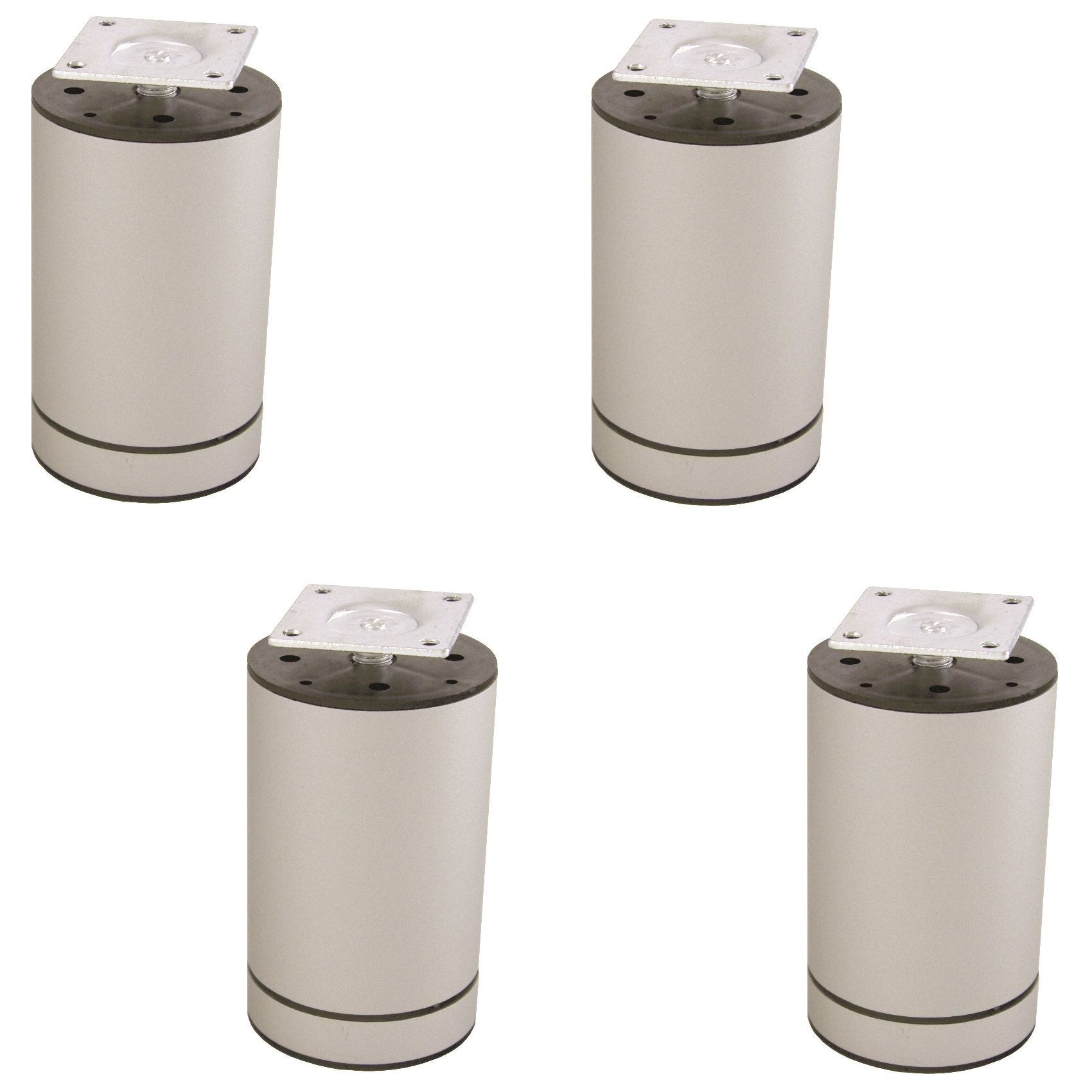 Design-Möbelfüße, 4er-Set, höhenverstellbar +20 mm, Farbe: Alu Silver. Produktfoto