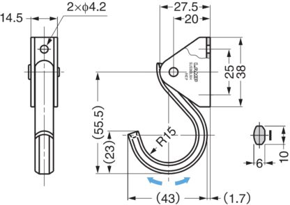 Gancio mobile per impieghi gravosi, in acciaio inossidabile, finitura: opaca e lucida, 55,5 mm (2,2"), XL-JSF40TT. Ganci in acciaio inossidabile per parete, soffitto, bagno, esterno, piscina e molto altro, di Sugatsune / LAMP® (Giappone) - immagine 4