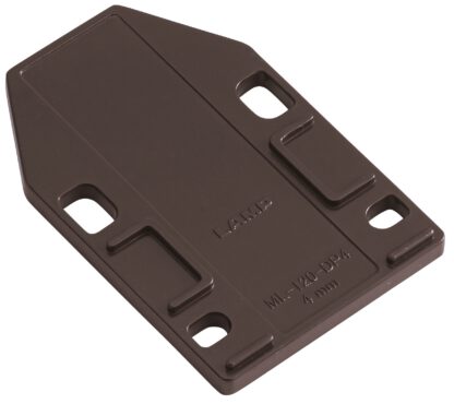4 pezzi piastra distanziatrice, in poliacetale, superficie: marrone, 70 mm (2-3/4"), ML-120-DP4-BR. Piastra di compensazione per chiusure magnetiche a scatto ML-120BR, ML-120W e ML-120BL di Sugatsune, di Sugatsune / LAMP® (Giappone) - immagine 4