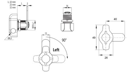Serratura a spirale per lucchetto con funzione maniglia, 32 mm (1.3"), versione: sinistra, 14.04.589-7. Serratura a spirale per lucchetto con funzione maniglia per armadietti, armadietti in lamiera, armadietti e molto altro, by SISO Danimarca - immagine 8