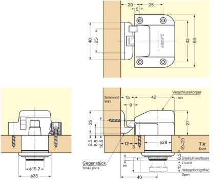 Chiusura a scatto di alta qualità con funzione di maniglia, in ottone, superficie: nichelato, satinato opaco, finitura: rotondo, TLP-WB e TLP-LBM(W). Solido moschettone per roulotte, yacht e molto altro, di Sugatsune / LAMP® (Giappone) - immagine 2