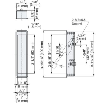 Maniglia di ingresso pieghevole in lega di zinco, finitura: nichelato, satinato opaco, 100 mm (4") FH-100BK-00. Maniglia di ingresso FH-100BK-00 per mobili per ufficio, mobili per la casa, mobili da cucina, di Sugatsune / LAMP® (Giappone) - immagine 3