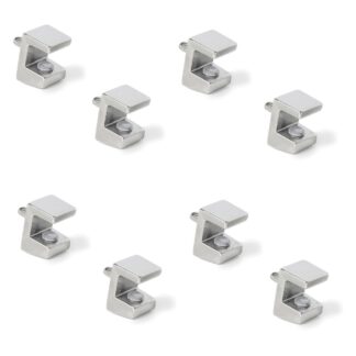 8 staffe per ripiani in vetro di alta qualità, superficie: nichelata, 3 mm (1/8"), 4010007. Staffe per ripiani in vetro per ripiani in vetro, mensole per armadi in vetro, mobili da bagno e altro ancora, di EMUCA