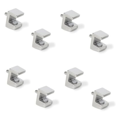 8 staffe per ripiani in vetro di alta qualità, superficie: nichelata, 3 mm (1/8"), 4010007. Staffe per ripiani in vetro per ripiani in vetro, mensole per armadi in vetro, mobili da bagno e altro ancora, di EMUCA