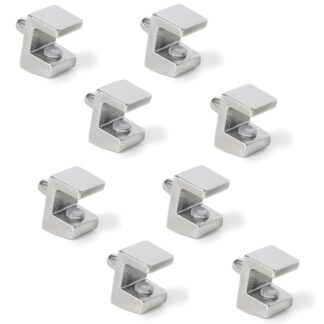 8 staffe per ripiani in vetro di alta qualità, superficie: nichelata, 5 mm (13/64"), 4007907. Staffe per ripiani in vetro per ripiani in vetro, mensole per armadi in vetro, mobili da bagno e altro ancora, di EMUCA