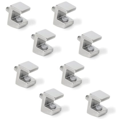 8 staffe per ripiani in vetro di alta qualità, superficie: nichelata, 5 mm (13/64"), 4007907. Staffe per ripiani in vetro per ripiani in vetro, mensole per armadi in vetro, mobili da bagno e altro ancora, di EMUCA