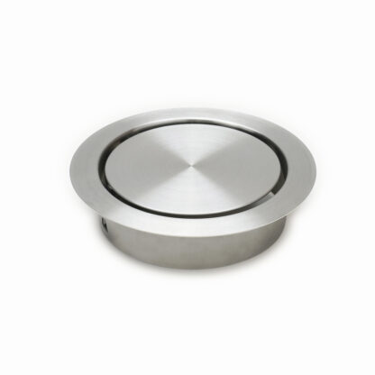 Sportello di scarico di alta qualità con chiusura ammortizzata, in acciaio inossidabile, superficie: satinato opaco, design: di forma rotonda, AD-GD011-HL. Porta della spazzatura a chiusura automatica in acciaio inox, per mobili da cucina, studio medico e - immagine 2