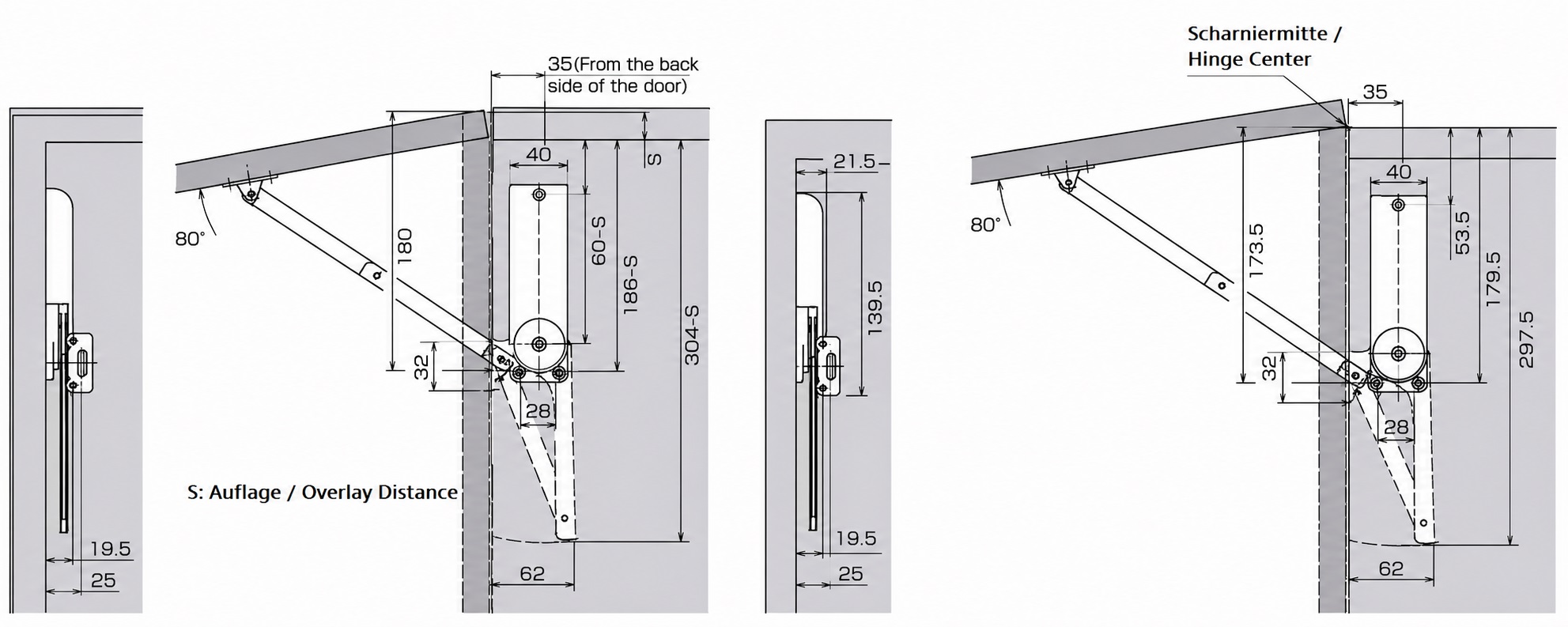 Portaalette di alta qualità, superficie: bianca, versione: sinistra, HDS-30KL-WT. Supporto robusto per alette pieghevole, mobili da cucina e molto altro, di Sugatsune / LAMP® (Giappone) - immagine 3