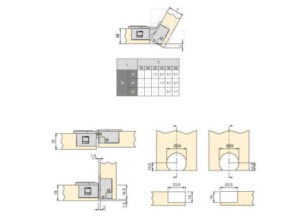 Cerniera ribaltabile Ankor GT-B in 2 pezzi, removibile, realizzata in lega di zinco con cappucci di copertura, finitura: nero 1010817. Cerniera a scomparto in lega di zinco per alette in legno, alette per mobili, coperchi in legno, vano bar e molto altro, - immagine 3