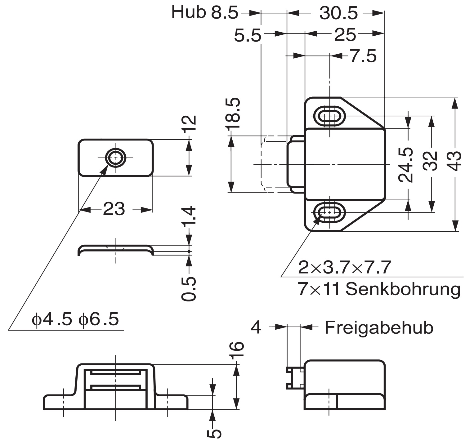 2 chiusure magnetiche compatte, incl. contropiastra, superficie: bianco, 25 mm (63/64"), ML-30SW. Apriporta salvaspazio push-to-open per ante di mobili, ante di armadi e molto altro, di Sugatsune / LAMP® (Giappone) - immagine 4