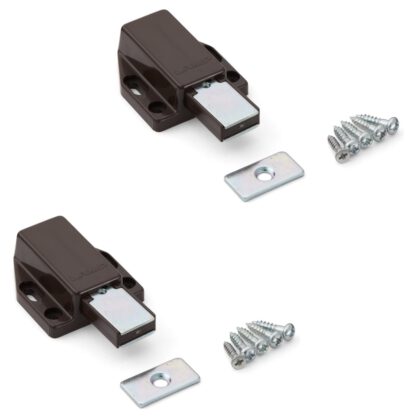 2 pezzi di chiusure magnetiche a scatto di alta qualità, incl. contropiastra, superficie: marrone, 38 mm (1-1/2"), ML-80BR. Apriporta push-to-open per ante di mobili, ante di armadi e molto altro, di Sugatsune / LAMP® (Giappone)