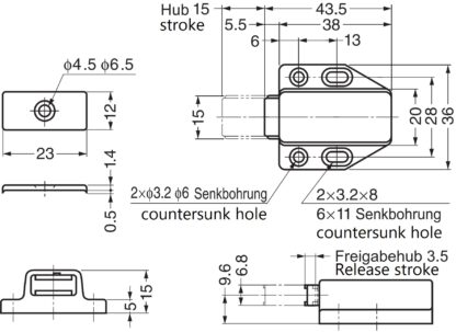 2 chiusure magnetiche a scatto di alta qualità, incl. contropiastra, superficie: bianco, 38 mm (1-1/2"), ML-80W. Apriporta push-to-open per ante di mobili, ante di armadi e molto altro, di Sugatsune / LAMP® (Giappone) - immagine 6