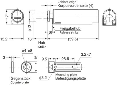 2 chiusure magnetiche a scatto con custodia in acciaio inox, incl. contropiastra, MC-S60. Apriporta push-to-open per ante di mobili, ante di armadi, sportelli di armadi e molto altro, di Sugatsune / LAMP® (Giappone) - immagine 2