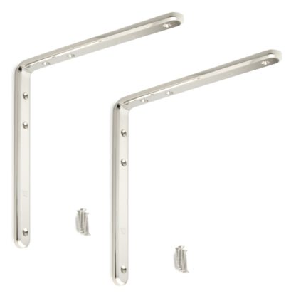 Robusta staffa di montaggio resistente alla corrosione in 2 pezzi, in solido acciaio inox, capacità di carico: 24 kg, superficie: lucidata lucida, 240 mm (9,5"), XL-SA01-240M. Staffe per mensole e molto altro, di Sugatsune / LAMP® (Giappone)