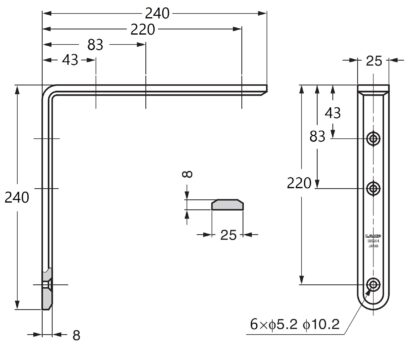 Robusta staffa di montaggio resistente alla corrosione in 2 pezzi, in solido acciaio inox, capacità di carico: 24 kg, superficie: lucidata lucida, 240 mm (9,5"), XL-SA01-240M. Staffe per mensole e molto altro, di Sugatsune / LAMP® (Giappone) - immagine 2