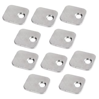 Contropiastra quadrata da 10 pezzi con foro decentrato, superficie: nichelata, 20 mm (25/32"), 1050007. controparte con perforazione sfalsata lateralmente per chiusure magnetiche, push-to-open e molto altro, di EMUCA