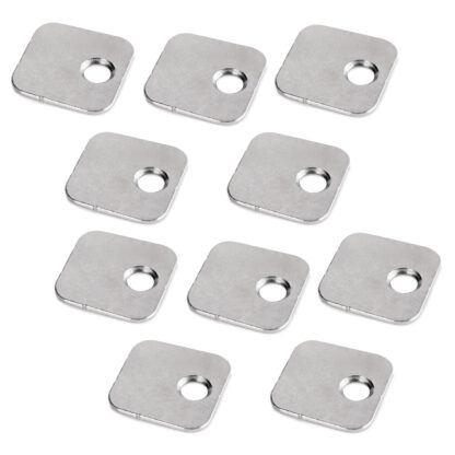 Contropiastra quadrata da 10 pezzi con foro decentrato, superficie: nichelata, 20 mm (25/32"), 1050007. controparte con perforazione sfalsata lateralmente per chiusure magnetiche, push-to-open e molto altro, di EMUCA