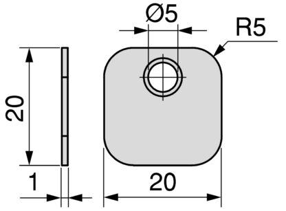 Contropiastra quadrata da 10 pezzi con foro decentrato, superficie: nichelata, 20 mm (25/32"), 1050007. controparte con perforazione sfalsata lateralmente per chiusure magnetiche, push-to-open e molto altro, di EMUCA - immagine 2