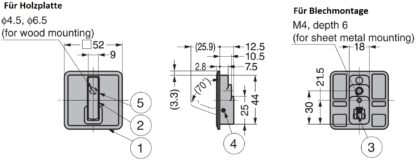 Gancio a cerniera quadrata a molla di alta qualità per incasso, superficie: cromato, 52 mm (2,1"), NF-K52-CR. Gancio pieghevole quadrato con chiusura automatica, per tinyhouse, camper, yacht e molto altro, di Sugatsune / LAMP® (Giappone) - immagine 5