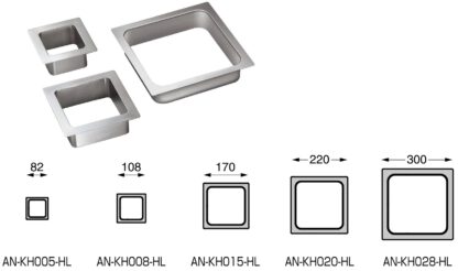Scarico rifiuti rettangolare di alta qualità, in acciaio inossidabile, superficie: satinato opaco, 194 mm (7,7"), AN-KH020-HL. Scarico in acciaio inox, per gastronomia, arredamento di negozi, saloni di bellezza e molto altro, di Sugatsune / LAMP® (Giappon - immagine 4