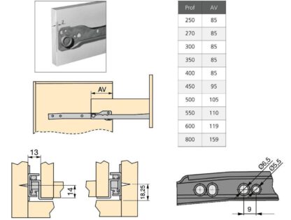 Guide reggispinta a rulli, prolunga parziale, laccato bianco, RAL 9001, 400 mm (15,8"). Guide in acciaio con prolunga parziale, per cassetto in legno, cassetto vassoio, cassetto in legno, mobili cucina, arredo ufficio, arredo casa, by EMUCA - immagine 5
