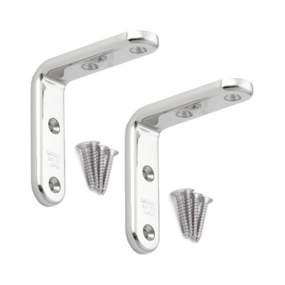 2 pezzi di staffa di montaggio in acciaio inox di alta qualità, in acciaio inox massiccio, capacità di carico: 48 kg, superficie: lucidata lucida, 70 mm (2,8"), SU-A70M. Staffe per mensole, mensole e molto altro, di Sugatsune / LAMP® (Giappone)