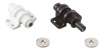 2 pezzi di patta magnetica rotonda con opzione di regolazione, incl. contropiastra, superficie: nera, MC-25BL. Apriporta push-to-open per ante di mobili, ante di armadi e molto altro, di Sugatsune / LAMP® (Giappone) - immagine 3