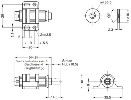 2 pezzi di patta magnetica rotonda con opzione di regolazione, incl. contropiastra, superficie: nera, MC-25BL. Apriporta push-to-open per ante di mobili, ante di armadi e molto altro, di Sugatsune / LAMP® (Giappone) - immagine 2