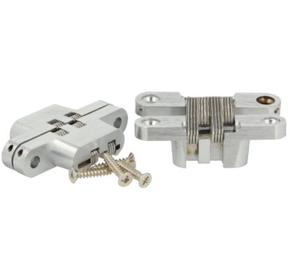 2 pz. cerniere a croce invisibili di alta qualità 60 x 13mm in Zamak, look acciaio inox, incl. Viti. Cerniera per mobili a scomparsa di UMAXO®, pieghevole a 180°. Cerniera nascosta per mobili (cerniera vici) da incasso - immagine 4