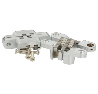 2 pz. cerniere a croce invisibili di alta qualità 60 x 13mm in Zamak, look acciaio inox, incl. Viti. Cerniera per mobili a scomparsa di UMAXO®, pieghevole a 180°. Cerniera nascosta per mobili (cerniera vici) da incasso - immagine 5