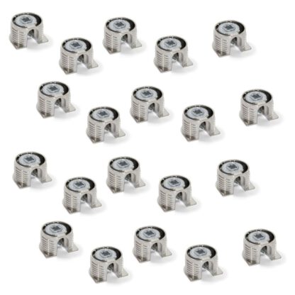 20 pezzi di collegamento eccentrico stabile ⌀20 mm con flangia e rivestimento esterno ad artiglio per lamiera di spessore 16 mm (5/8"), in zama, 8470907. Robusto connettore eccentrico per il collegamento di mobili e molto altro, di EMUCA