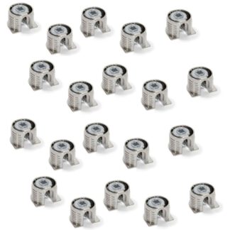20 pezzi di collegamento eccentrico stabile ⌀20 mm con flangia e rivestimento esterno ad artiglio per piastra di spessore 19 mm (3/4"), in zama, 8070907. Robusto connettore eccentrico per il collegamento di mobili e molto altro, di EMUCA