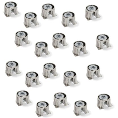 20 pezzi di collegamento eccentrico stabile ⌀20 mm con flangia e rivestimento esterno ad artiglio per piastra di spessore 19 mm (3/4"), in zama, 8070907. Robusto connettore eccentrico per il collegamento di mobili e molto altro, di EMUCA