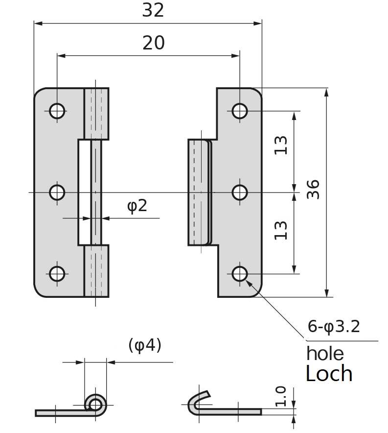 2 pezzi di cerniera a spinta di alta qualità, realizzati in acciaio inossidabile SUS304, capacità di carico: 3 kg (7 lbs), 36 mm (1-27/64"), B-1006-4. Cerniera robusta per portelli di nave, portelli di manutenzione e molto altro, di TAKIGEN (Giappone) - immagine 2