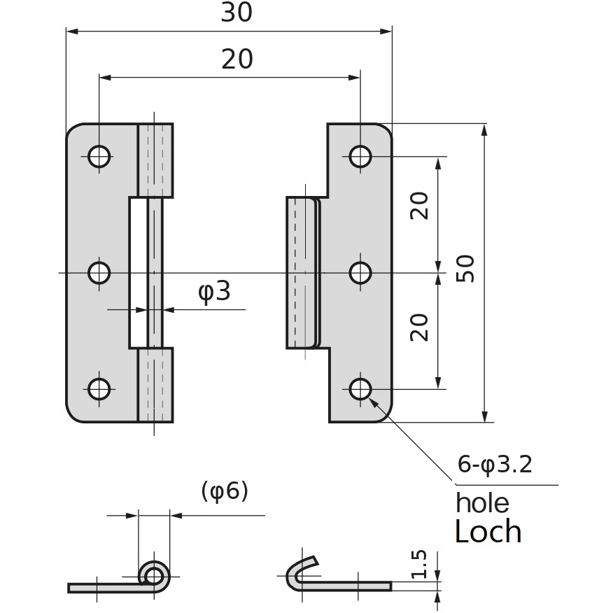2 pezzi di cerniera spinta di alta qualità, realizzati in acciaio inossidabile SUS304, capacità di carico: 6 kg (14 lbs), 50 mm (1-31/32"), B-1006-2. Cerniera robusta per portelli di nave, portelli di manutenzione e molto altro, di TAKIGEN (Giappone) - immagine 2
