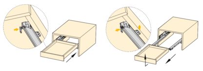 Guida sottopavimento, capacità di carico: 30 kg (67 lbs), 250 mm (9-27/32"), versione: estrazione totale con chiusura ammortizzata, 3124005. Cassetto sottopavimento di alta qualità per cassetto in legno, cassetto in legno, ripiano in legno e molto altro, di EMUCA - immagine 3