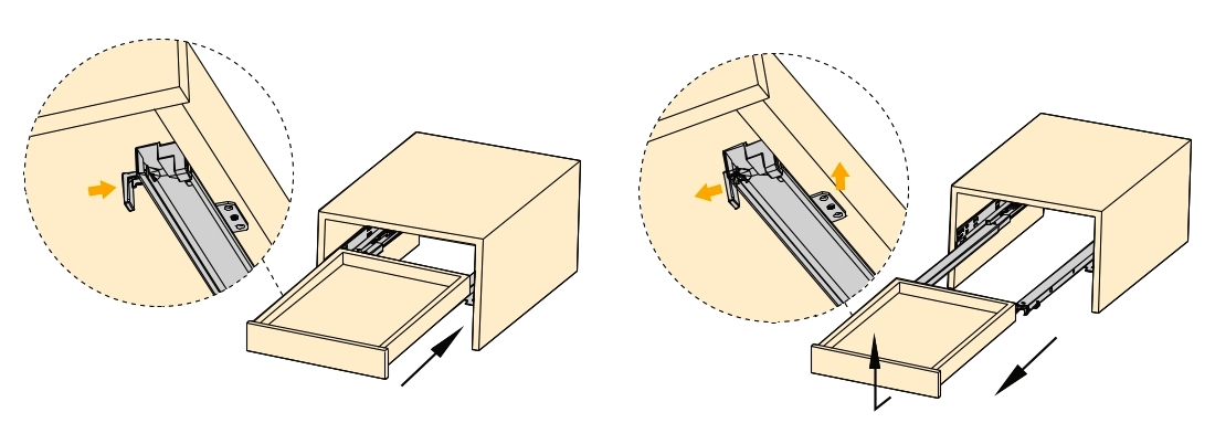 Guide sottopavimento, capacità di carico: 25 kg (56 lbs), 500 mm (19-11/16"), versione: estrazione parziale con apertura a pressione, 3123505. Cassetti sottopavimento di alta qualità per cassetti in legno, ripiani in legno e molto altro, di EMUCA - immagine 3