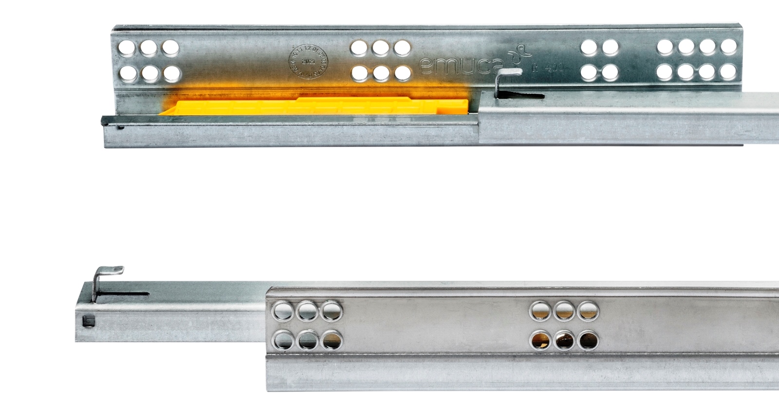 Guide sottopavimento, capacità di carico: 25 kg (56 lbs), 500 mm (19-11/16"), versione: estrazione parziale con apertura a pressione, 3123505. Cassetti sottopavimento di alta qualità per cassetti in legno, ripiani in legno e molto altro, di EMUCA - immagine 4