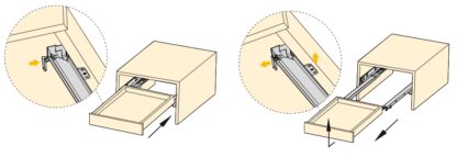 Guide sottopavimento, capacità di carico: 25 kg (56 lbs), 500 mm (19-11/16"), versione: estrazione parziale con chiusura ammortizzata, 3019505. Cassetti sottopavimento di alta qualità per cassetti in legno, cassetti in legno, ripiani in legno e molto altro, di EMUCA - immagine 3