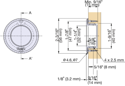 Impugnatura a conchiglia in acciaio inossidabile ZweiL®, 56 mm (2,3″) ZL-2501-56. Manico a conchiglia di alta qualità, solido ed elegante realizzato con il miglior acciaio inossidabile V4A (SUS316) per un design interno esclusivo e strutture di alta qualità da Sugatsune / LAMP® (Giappone) - immagine 3